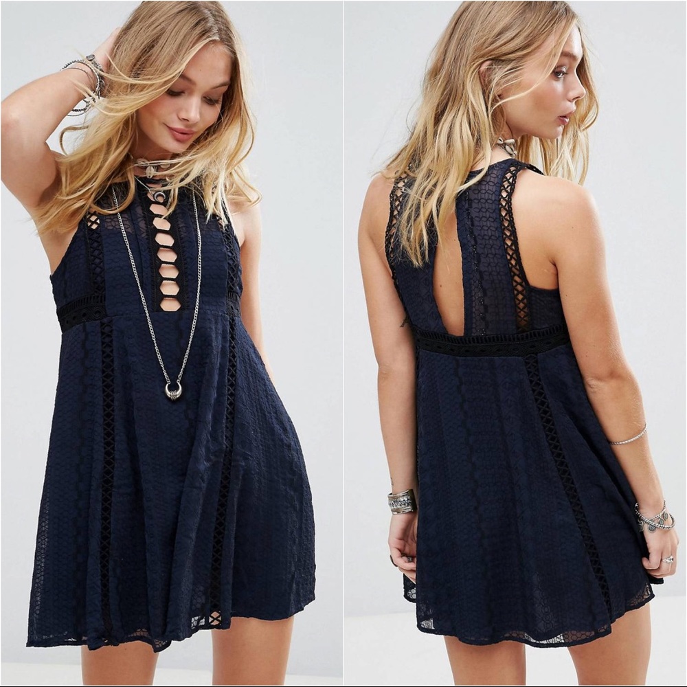Free People Black & Navy Wherever You Go Sleeveless Mini Dress Size 2